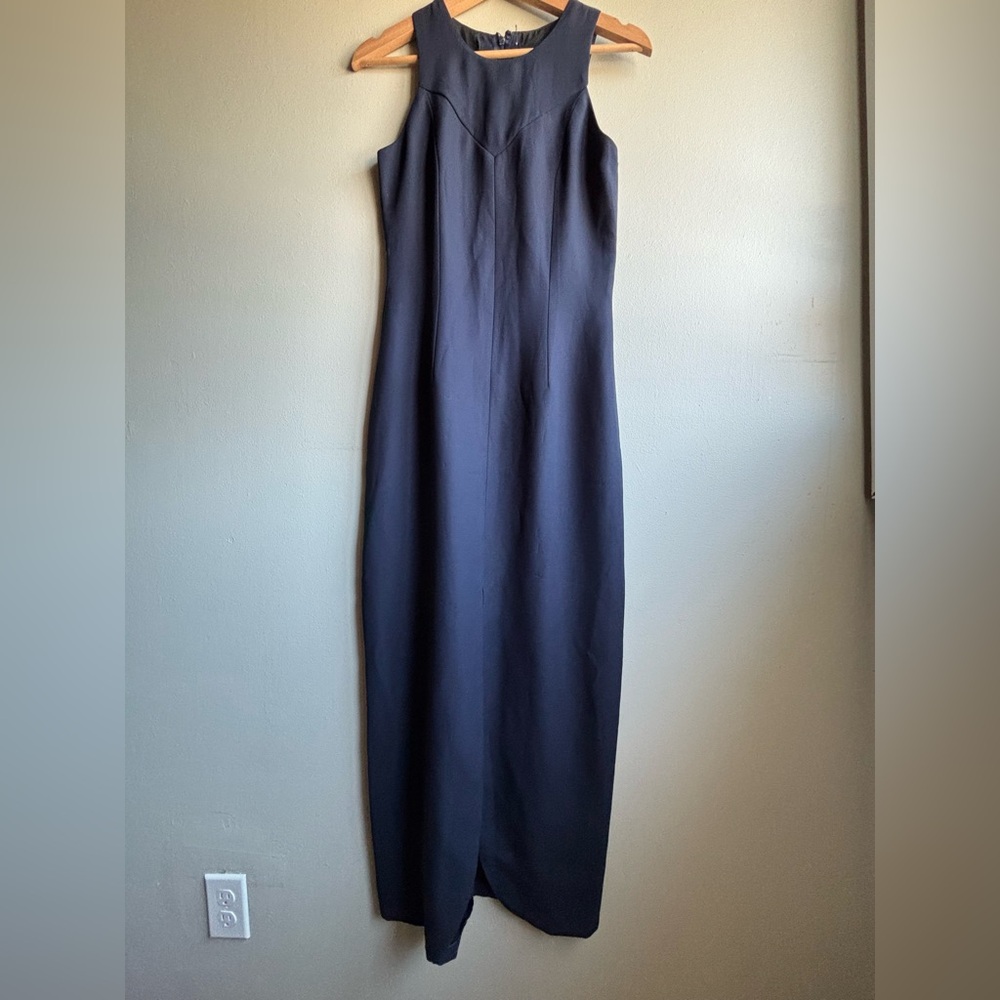 Sleeveless Navy Sheath Maxi Dress